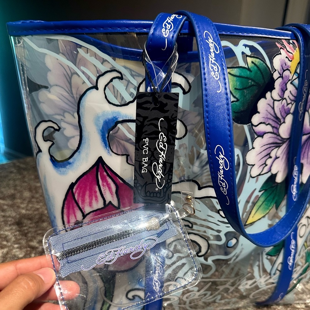 Ed Hardy SOLD OUT RETAIL $159 - NWT Lotus Flower Clear Tote Bag Y2K - Picture 3 of 4